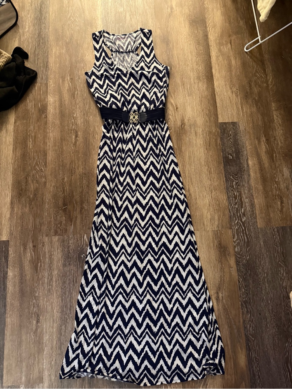 Lilly Pulitzer Navy and White Chevron Maxi Dress with detachable belt